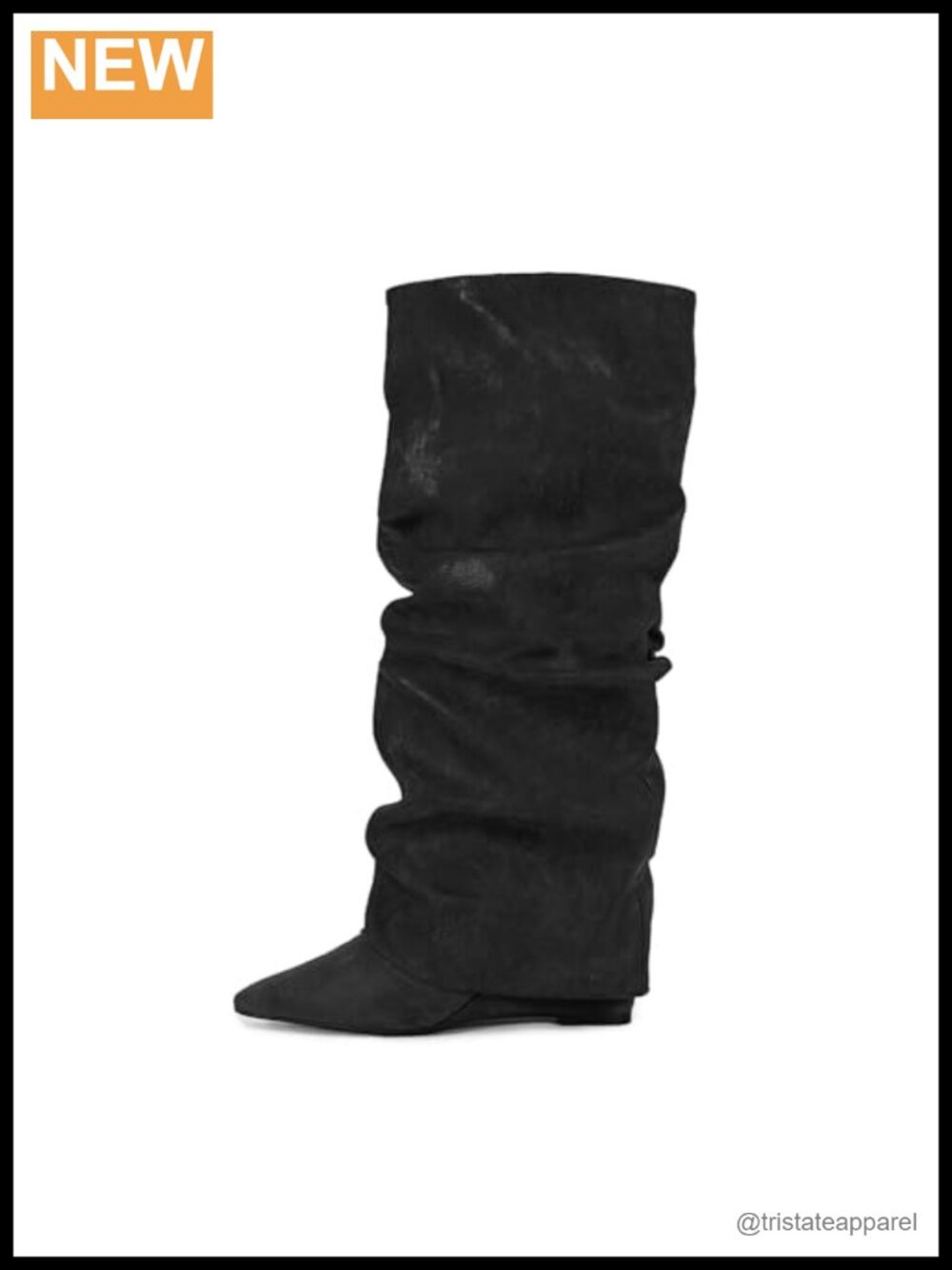 Knee High Stiletto Heel Boots Pointed Toe Fold Over Microfiber